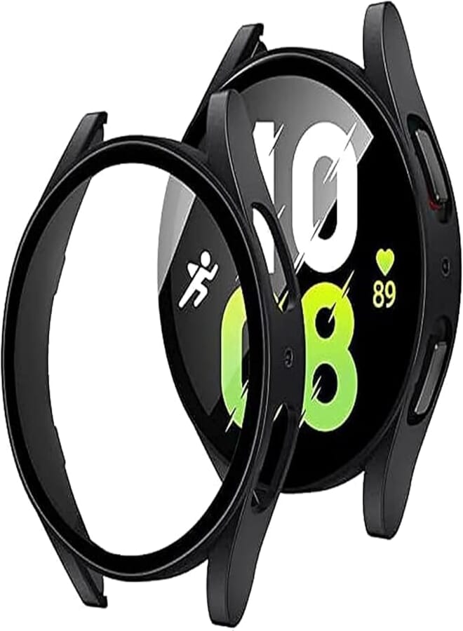 Dado Case + Screen Protector Compatible with Samsung Galaxy Watch 5 44 mm, Anti Scratch Tempered glass with watch case protector (Black)